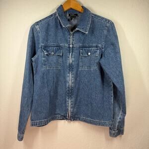 Women's NY Jeans Blue Jean Denim‎ Zip Front Shirt Jacket Size Medium